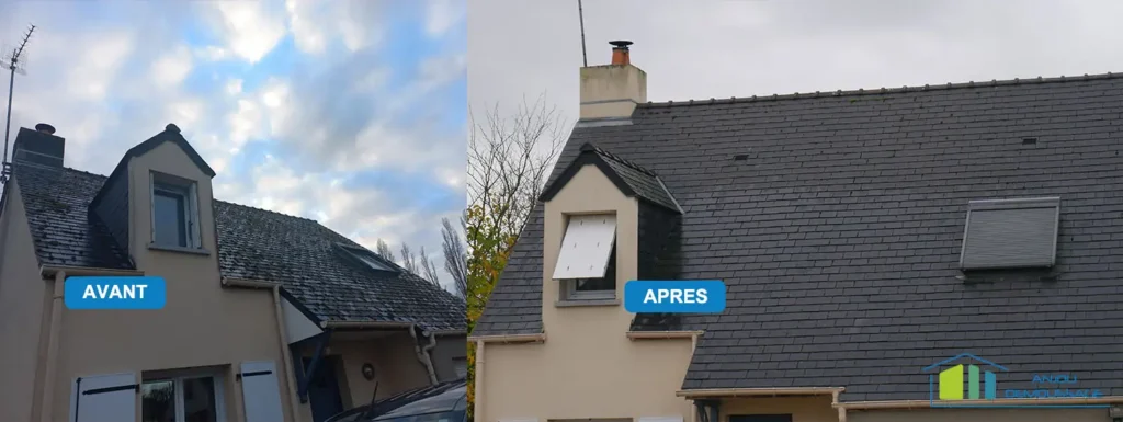 Intervention de nettoyage par brossage du toit à Avrillé – Maine-et-Loire