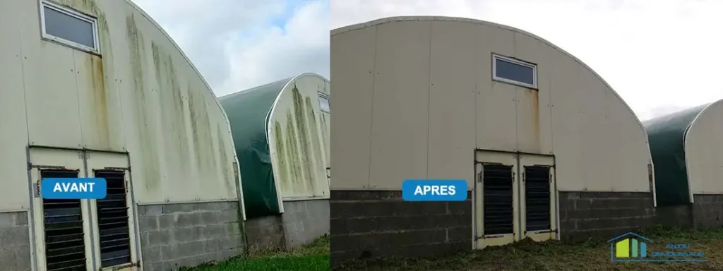 Intervention de nettoyage de bardage agricole au Plessis-Grammoire – Maine-et-Loire