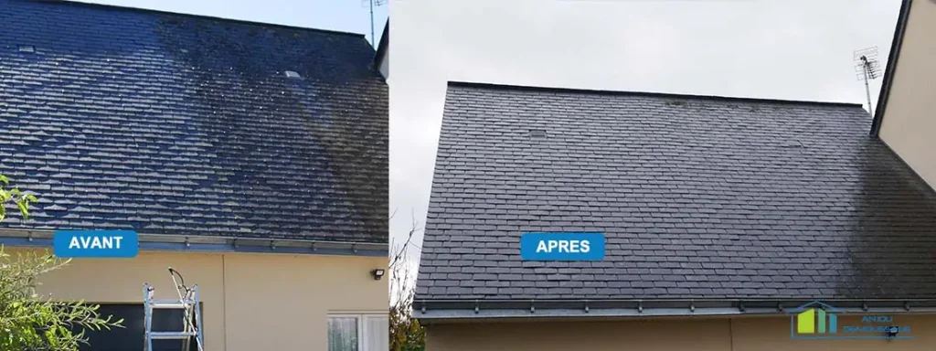 Intervention de nettoyage de toiture en ardoise à Andard – Maine-et-Loire