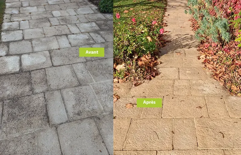 Terrasse travertin nettoyé par Anjou Démoussage